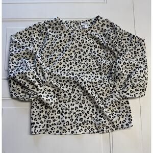 Nine West Animal Leopard Print Long Puff Sleeve Blouse Size Small